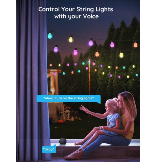 Warm White Wi-Fi & Bluetooth Smart Outdoor String Lights with RGBIC Technology [Energy Class F]